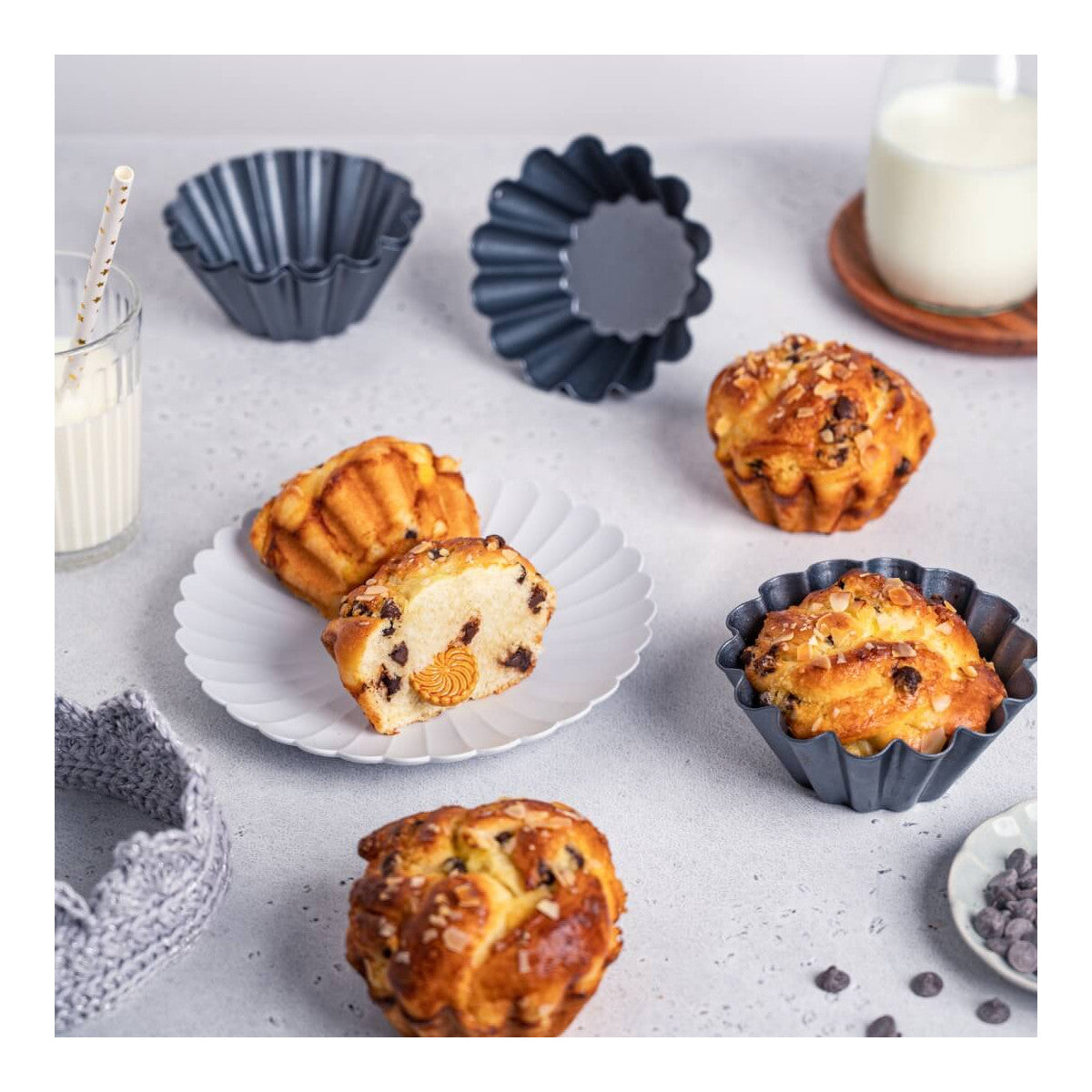 De Buyer brioche mould showing the fluted shape and individual format