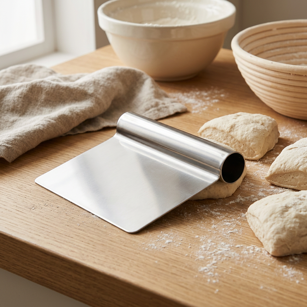 De Buyer Stainless Steel 12cm Straight Dough Scraper with Cylindrical Handle