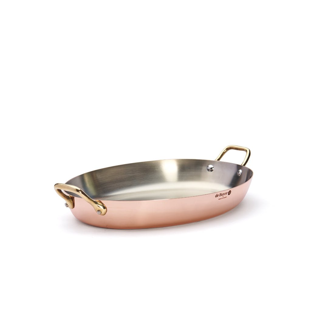 De Buyer Inocuivre 36cm Oval Dish W/Brass Handles - De Buyer UK