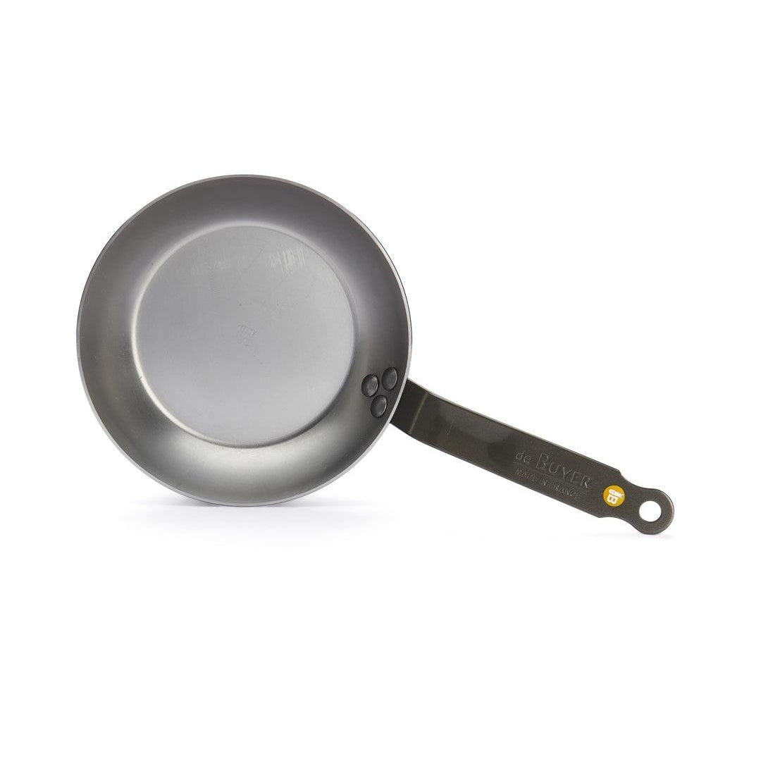 Gray De Buyer Mineral B frying pan with a black handle on a white background