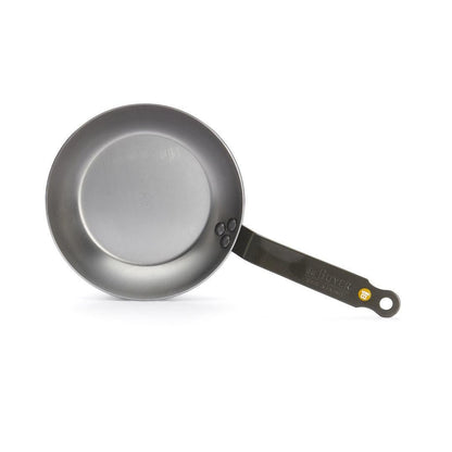 Gray De Buyer Mineral B frying pan with a black handle on a white background