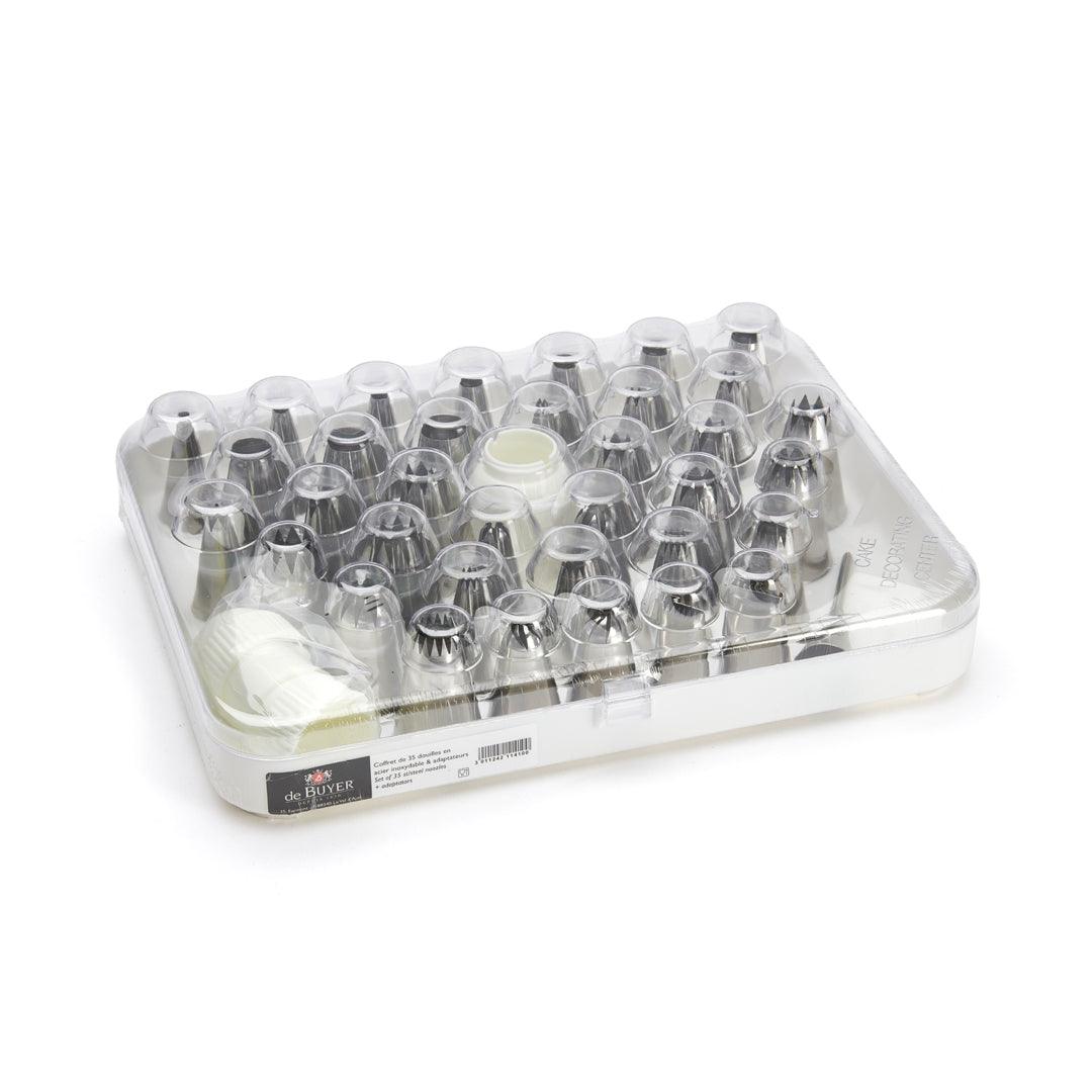 De Buyer Stainless Steel Pastry Nozzles - 35 Piece Set + 2 Adaptors - De Buyer UK