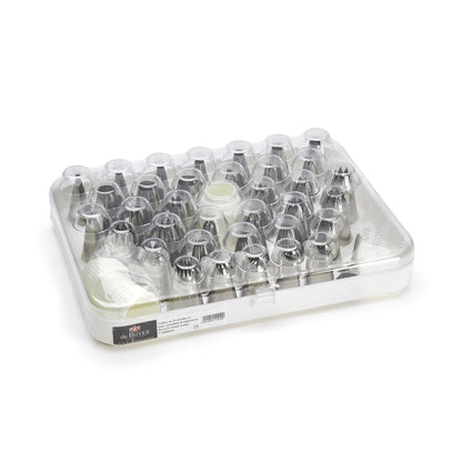 De Buyer Stainless Steel Pastry Nozzles - 35 Piece Set + 2 Adaptors - De Buyer UK