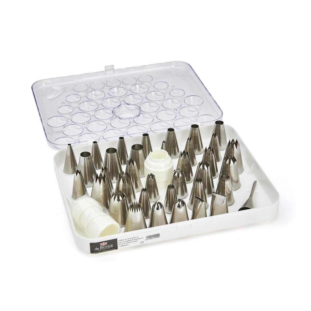 De Buyer Stainless Steel Pastry Nozzles - 35 Piece Set + 2 Adaptors - De Buyer UK