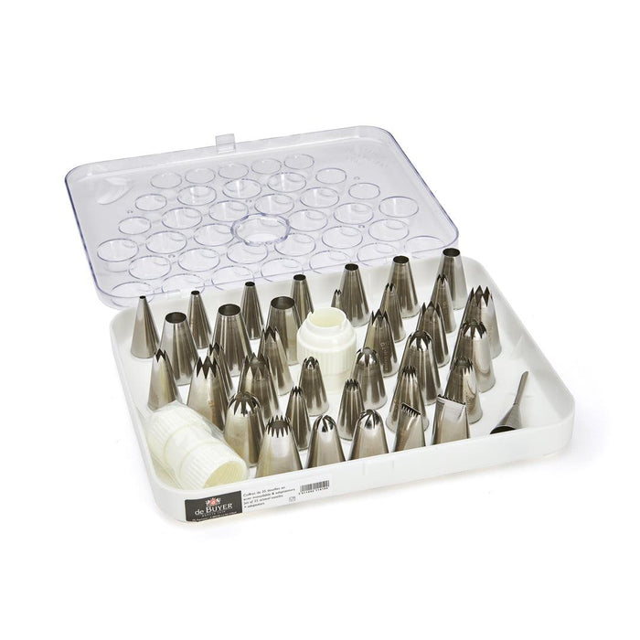 De Buyer Stainless Steel Pastry Nozzles - 35 Piece Set + 2 Adaptors - De Buyer UK